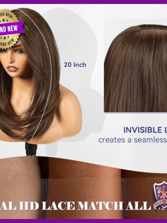 20 Inch Synthetic Lace Front Wig Glueless Layered with Bangs main image 7